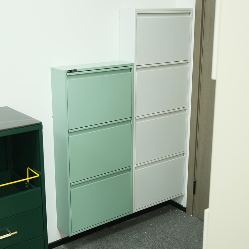 Flip Drawers Metal Shoes Cabinet