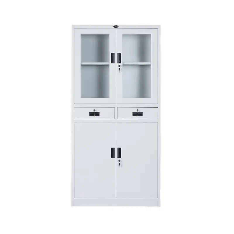 Steel Glass Door Cabinet With 2 Drawers